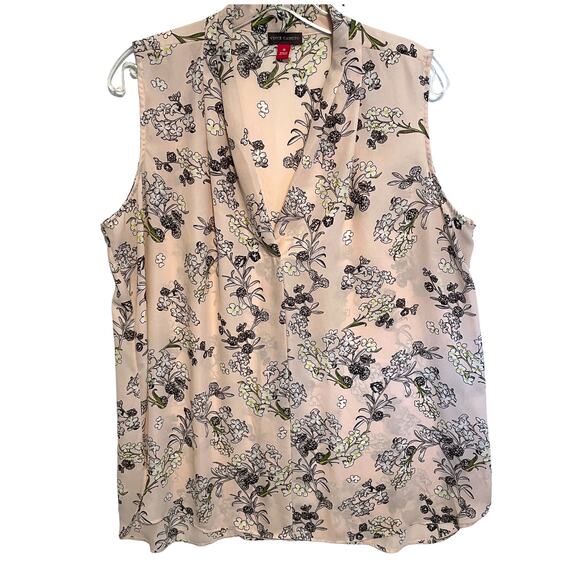Vince Camuto Pink Floral Tank Womens Size 1X Blush V-Neck Lightweight Top Shell - Picture 1 of 7